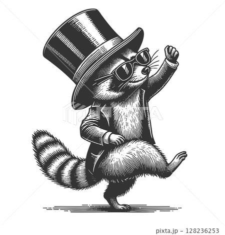 Dancing Raccoon in Top Hat vector illustration 128236253
