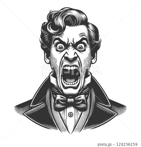 Angry Man Yelling in Vintage Engraving Style Angry Man Yelling in Vintage Engraving Style 128236259