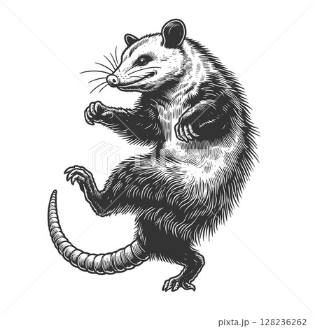 Dancing Opossum engraving vector illustration 128236262