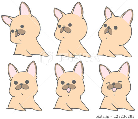 フレンチブルドッグの表情違いのアイコンセット(茶色) 128236293