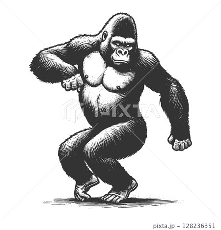 Dancing Gorilla engraving vector illustration 128236351