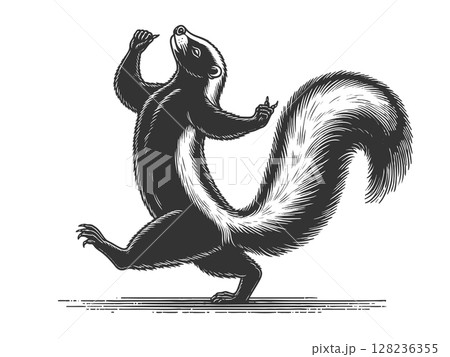 Dancing Skunk engraving sketch vector illustration 128236355
