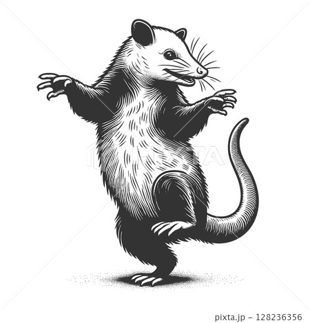 Dancing Opossum engraving vector illustration Dancing Opossum engraving vector illustration 128236356