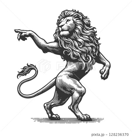 Regal Lion Standing Pointing vector illustration 128236370