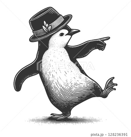 Dancing Penguin engraving sketch vector illustration Dancing Penguin engraving sketch vector illustration 128236391