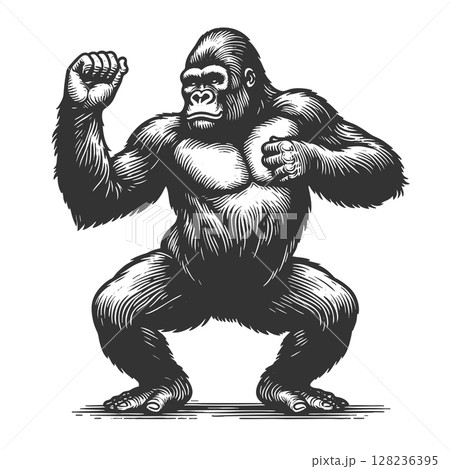 Dancing Gorilla engraving vector illustration 128236395