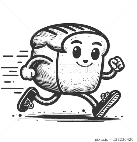 Running Cartoon Bread Loaf vector illustration 128236420
