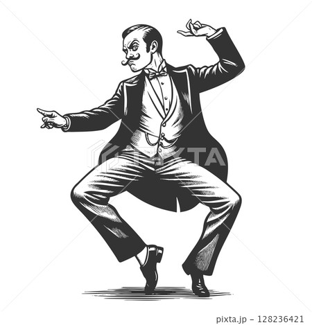 Dancing Gentleman engraving vector illustration 128236421