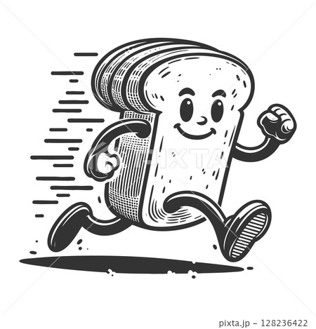 Running Cartoon Bread Slice vector illustration 128236422
