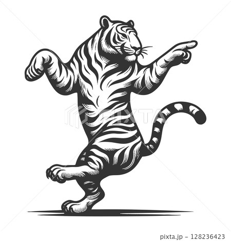 Dancing Tiger engraving sketch vector illustration 128236423