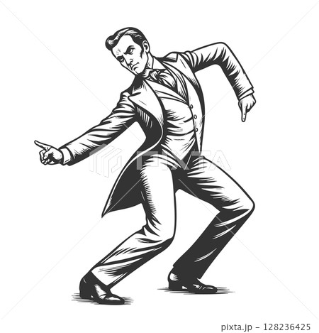 Dancing Gentleman engraving vector illustration Dancing Gentleman engraving vector illustration 128236425