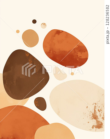 Abstract shapes with warm color palette create a modern artistic composition suitable for interior decor 128236582