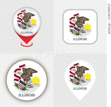 Set of Illinois State Flag Icons and Map Pins. 128236913