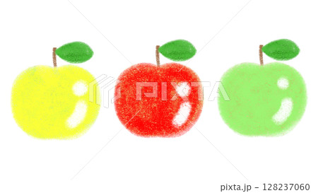 赤、青、黄色、カラフルリンゴのかわいい手書きイラスト。 128237060