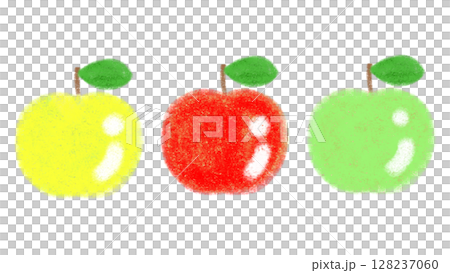 赤、青、黄色、カラフルリンゴのかわいい手書きイラスト。 128237060