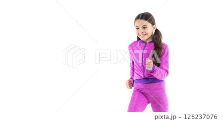 photo of teen sport girl run, copy space. teen sport girl run isolated on white. teen sport girl run 128237076