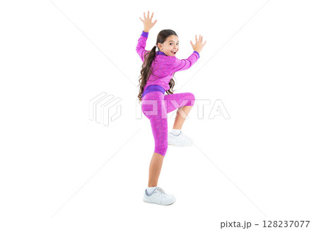 fitness teen girl have fun in sportswear isolated on white. fitness teen girl in sportswear 128237077