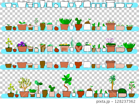 Stylish plants and flowerpots hand-drawn illustration set line 2 128237362