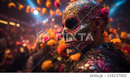 Vibrant dia de los muertos celebration with colorful calavera 128237802