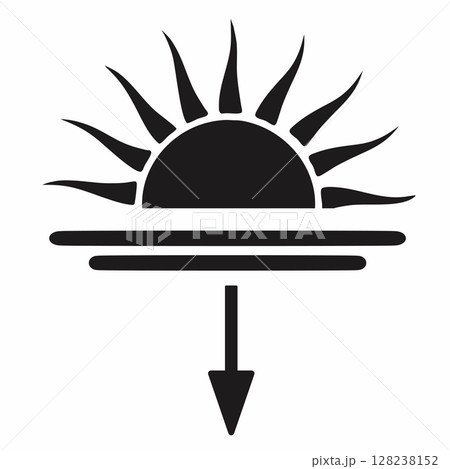 Minimalist sun symbol with arrow pointing downward 128238152