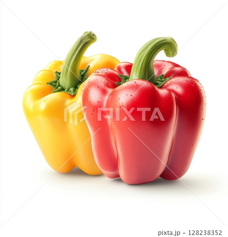 Fresh red and yellow bell peppers on transparent or white background 128238352