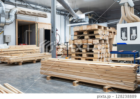 Furniture factory workshop with wood items. 128238889