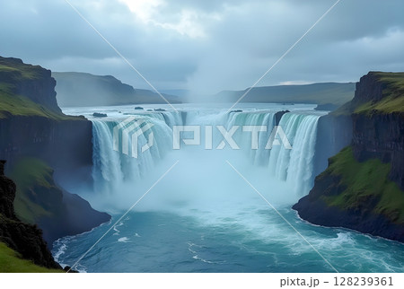 beautiful waterfall in the summer 128239361