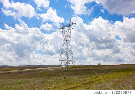 electricity post with blue sky 128239877