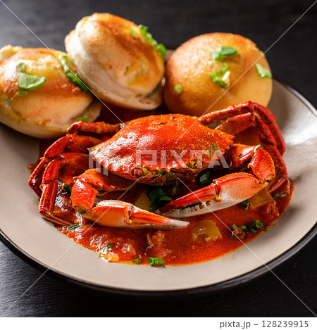 Singaporean Chilli Crab with Fried Buns 128239915