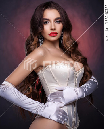Elegant Woman in Corset and Gloves 128240385