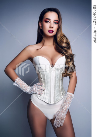 Elegant Woman in Corset and Gloves 128240388