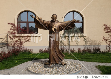 Saint Francis of Assisi statue in front of St. Leopold Mandic church in Zagreb, Croatia Saint Francis of Assisi statue in front of St. Leopold Mandic church in Zagreb, Croatia 128240450