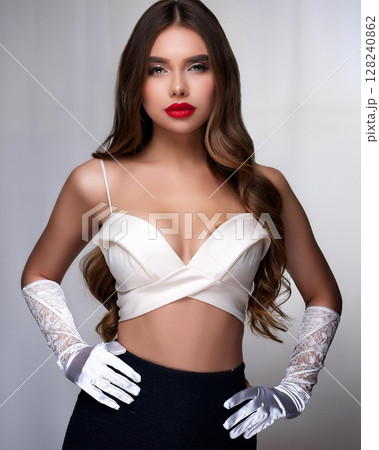 Elegant Woman in Strapless Camisole Display 128240862