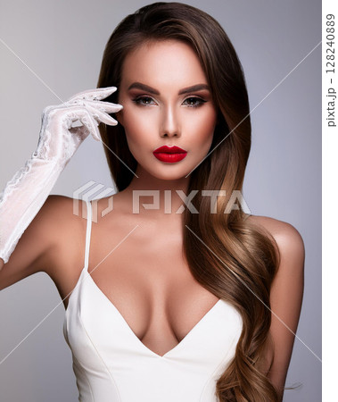 Elegant Woman in Strapless Camisole Display 128240889