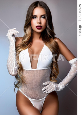 Gorgeous Woman in Elegant Lace Bodysuit 128240929