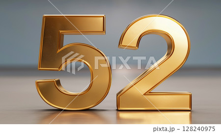 Gold metal number 52 displayed in 3D 128240975