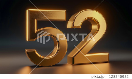 Golden number 52 displayed in 3D style 128240982