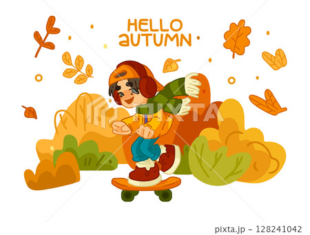 Autumn Childhood Skating Illustration Scene 128241042