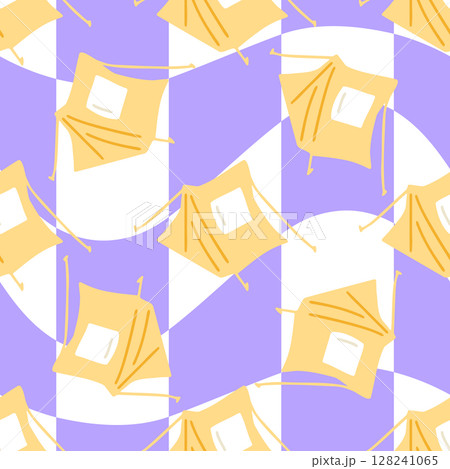 Seamless Yellow Camping Tent Pattern 128241065