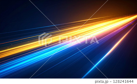 ブルーとゴールドの光が交錯するスピードライン ブルーとゴールドの光が交錯するスピードライン 128241644