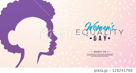 Women's Equality Day Banner Design. August 26 National Female Holiday in United States. USA Celebration Template with Woman Face Silhouette on Clean Background for Flyer, Greeting Card, Web Banner Women's Equality Day Banner Design. August 26 National Female Holiday in United States. USA Celebration Template with Woman Face Silhouette on Clean Background for Flyer, Greeting Card, Web Banner 128241768