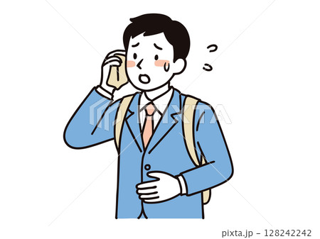 汗を拭いて熱中症を心配するスーツ姿の男性ビジネスマン（夏） 128242242