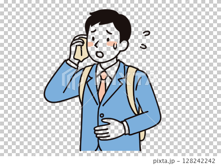 汗を拭いて熱中症を心配するスーツ姿の男性ビジネスマン（夏） 128242242