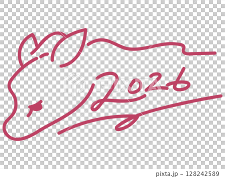 2026 手書き文字 馬モチーフ 2026 手書き文字 馬モチーフ 128242589