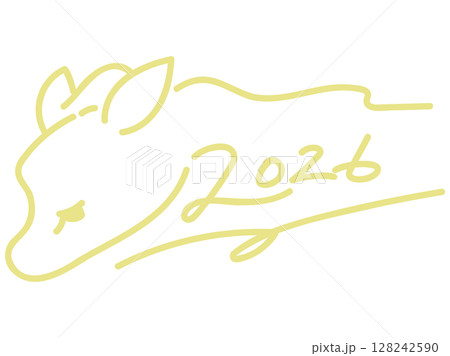 2026 手書き文字 馬モチーフ 128242590