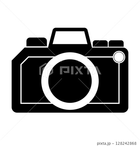 白黒のシンプルでフラットなカメラアイコン 白背景 白黒のシンプルでフラットなカメラアイコン 白背景 128242868