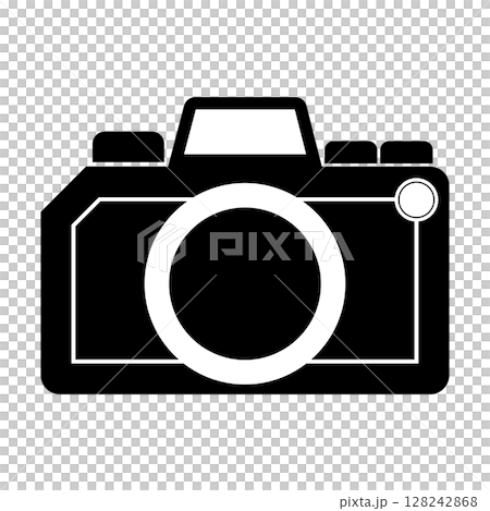 白黒のシンプルでフラットなカメラアイコン 白背景 白黒のシンプルでフラットなカメラアイコン 白背景 128242868