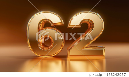 Elegant golden number 62 in 3D design 128242957