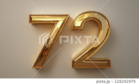 3D elegant gold number 72 on the simple background 128242979