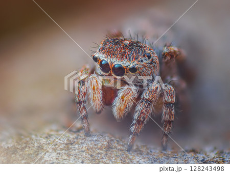 A Close-up picture of a Jumping Spider portrait Captured in Nature A Close-up picture of a Jumping Spider portrait Captured in Nature 128243498